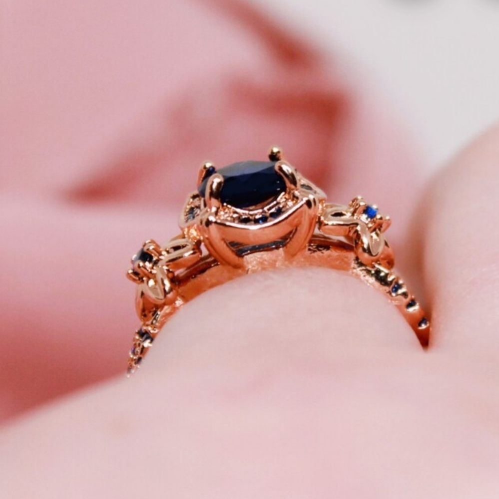 2Ct Round Cut Blue Sapphire Zircon Stone Halo Engagement Ring 18 K Gold Plated. - Picture 9 of 12